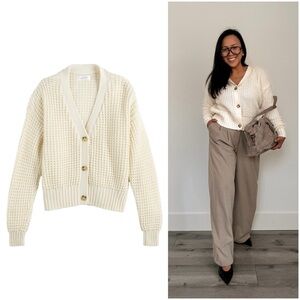Beige Button Front V Neck Cardigan (XS, L, XXL)